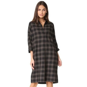 Vince Plaid Easy Pullover Cotton Dress in Military